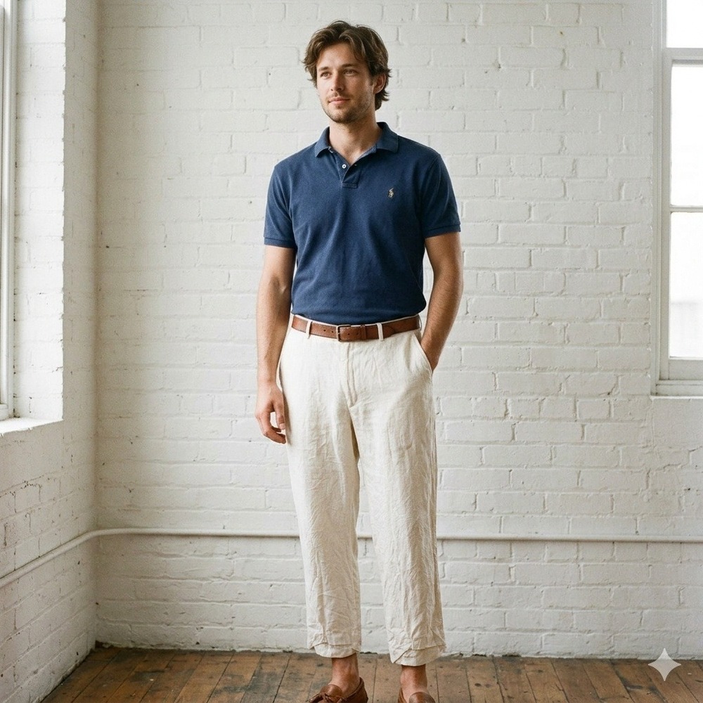 Polo‎ Ralph Lauren Pants Mens 40x30 Cream 100% Linen Straight Leg Coastal Luxury